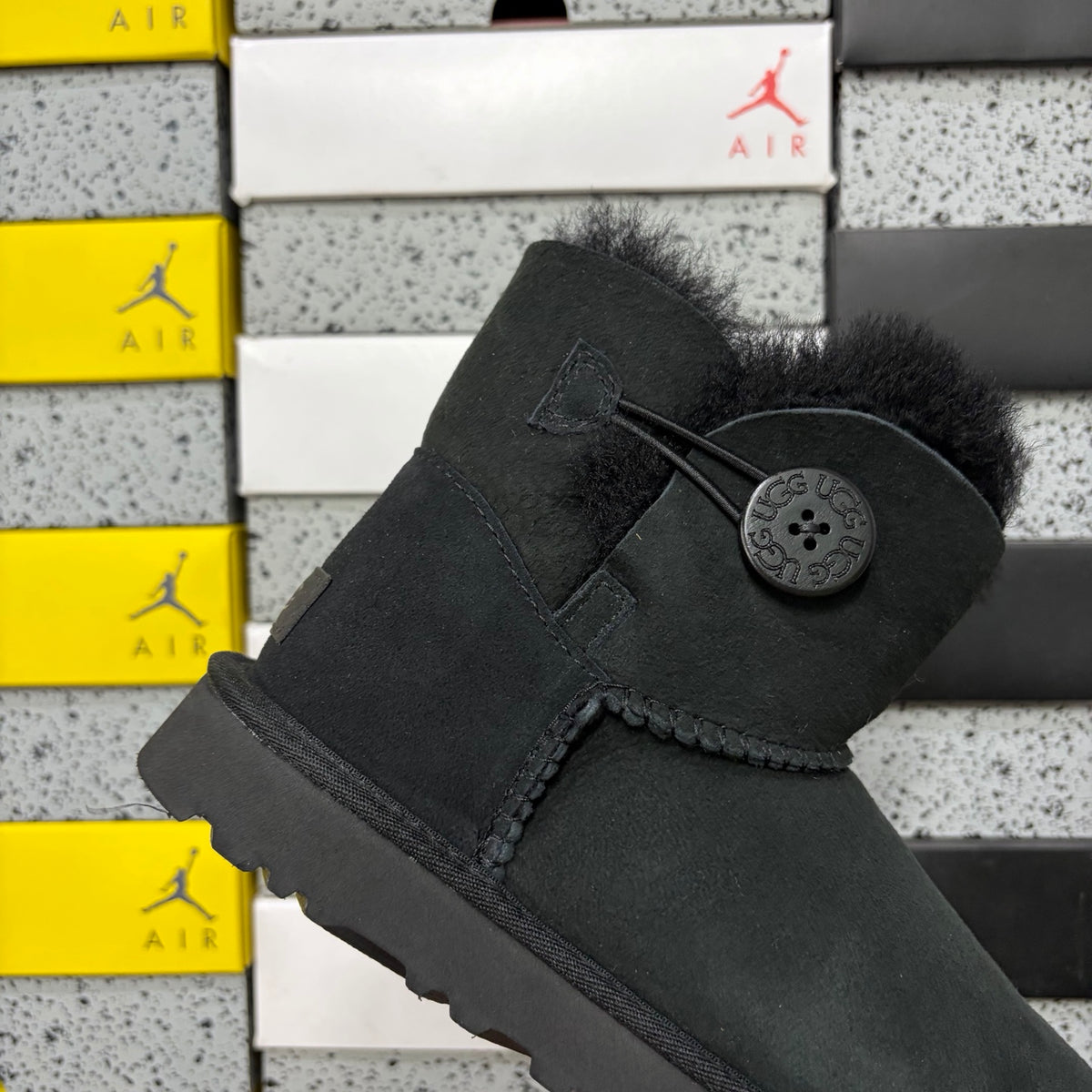 UGG Button-Detail Short Boots in Black with Plush Lining