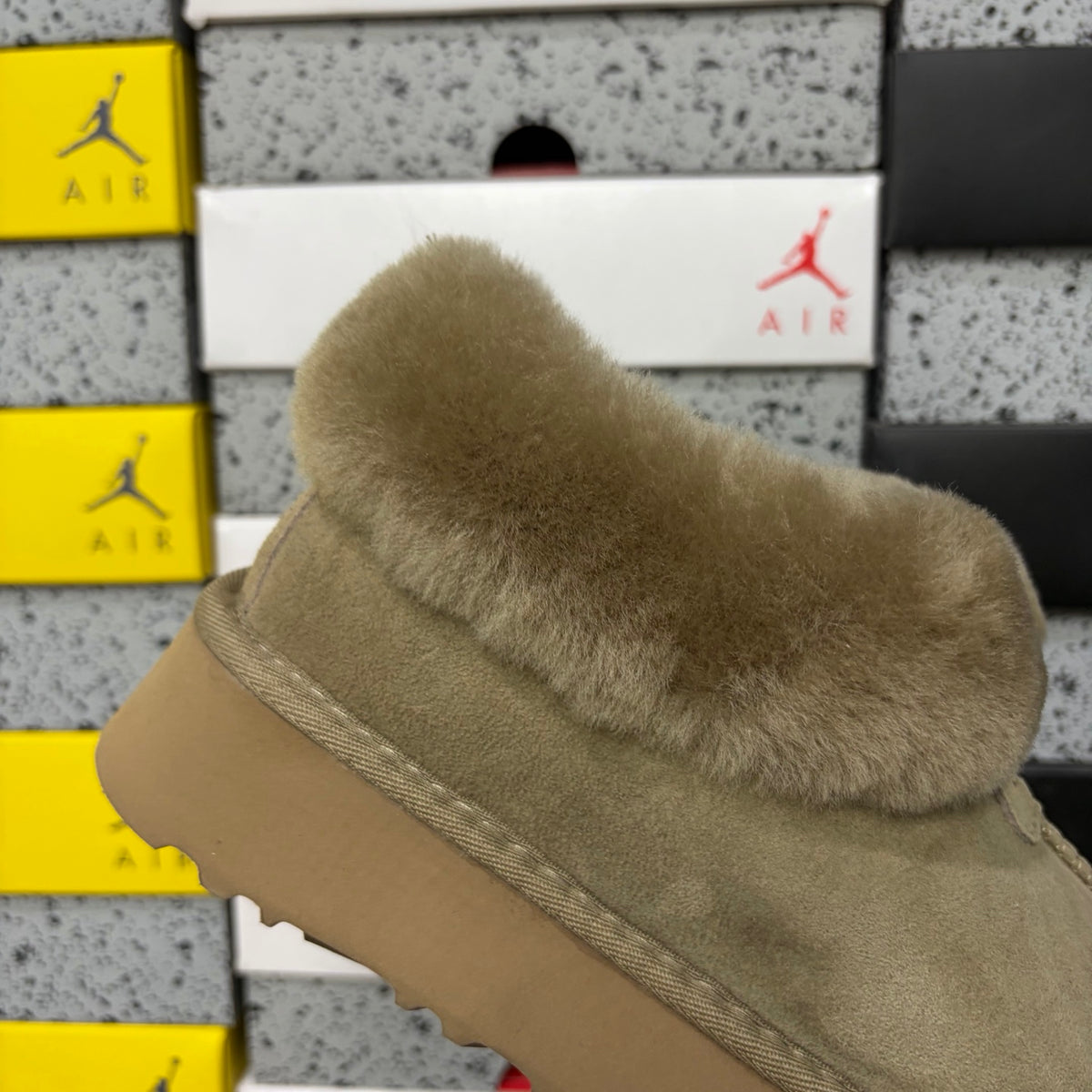 UGG Slippers in Antelope Brown with Plush Collar