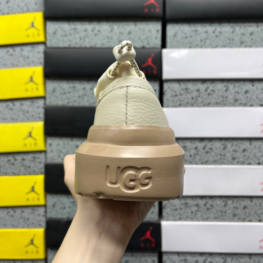 UGG Leather Slip-On Shoes in White with Tan Chunky Sole