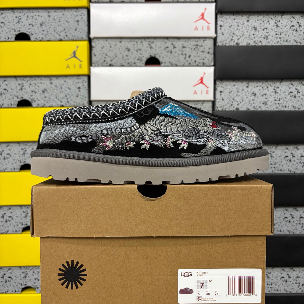 UGG Black Slip-On Shoes with Dragon and Tiger Embroidery