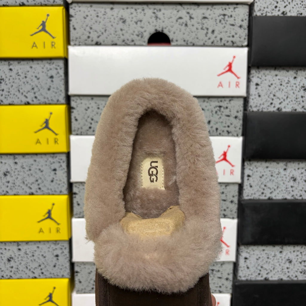 UGG Moccasin Slippers in Cocoa Brown with Plush Collar