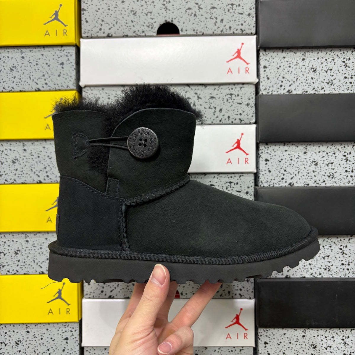 UGG Button-Detail Short Boots in Black with Plush Lining