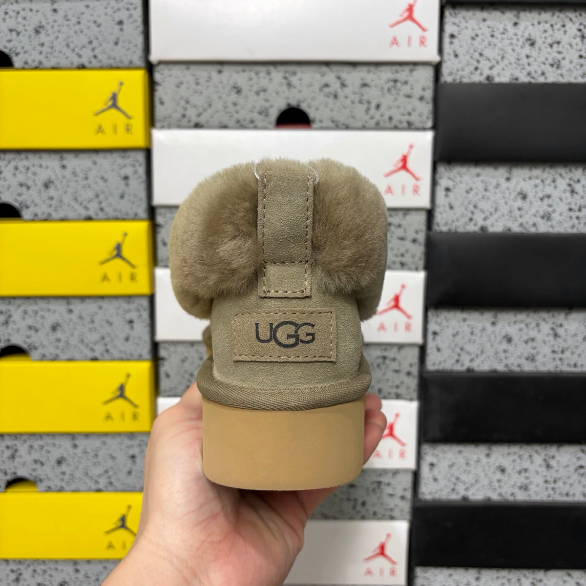 UGG Brown Platform Slip-On Shoes with Plush Collar
