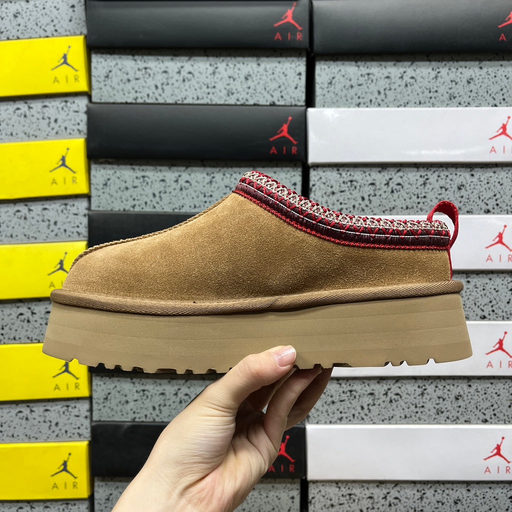 UGG Platform Slip-On Shoes in Chestnut with Red Stitched Trim