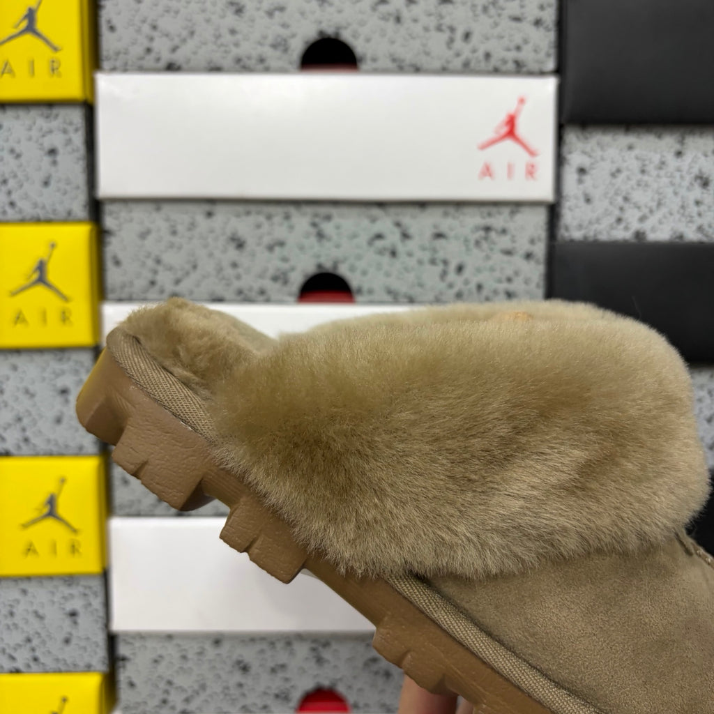UGG Antelope Brown Mule Slippers with Plush Collar and Notched Sole