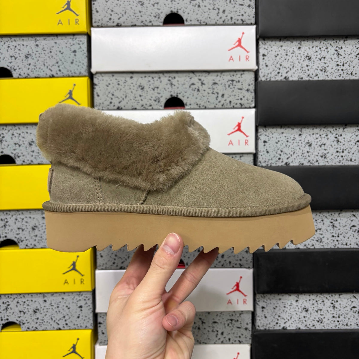 UGG Brown Platform Slip-On Shoes with Plush Collar
