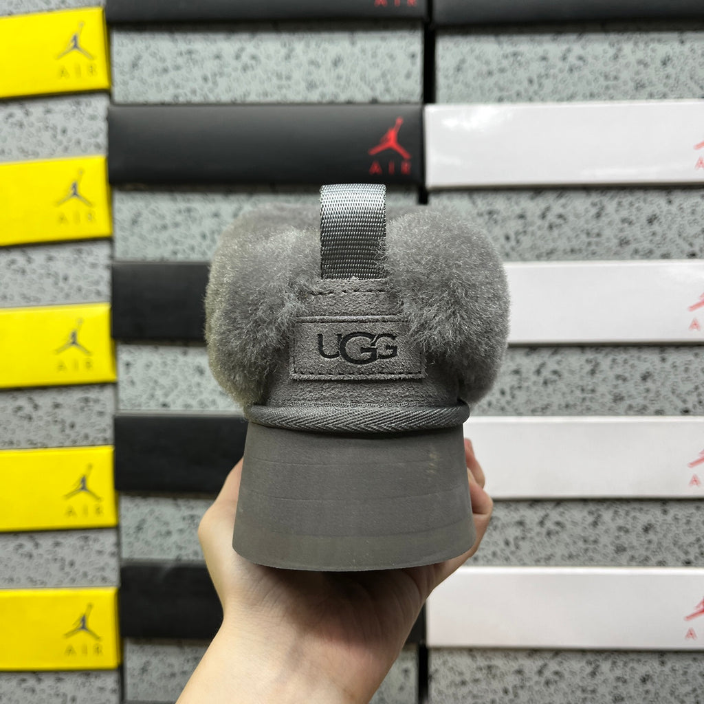 UGG Platform Slippers in Gray with Plush Collar