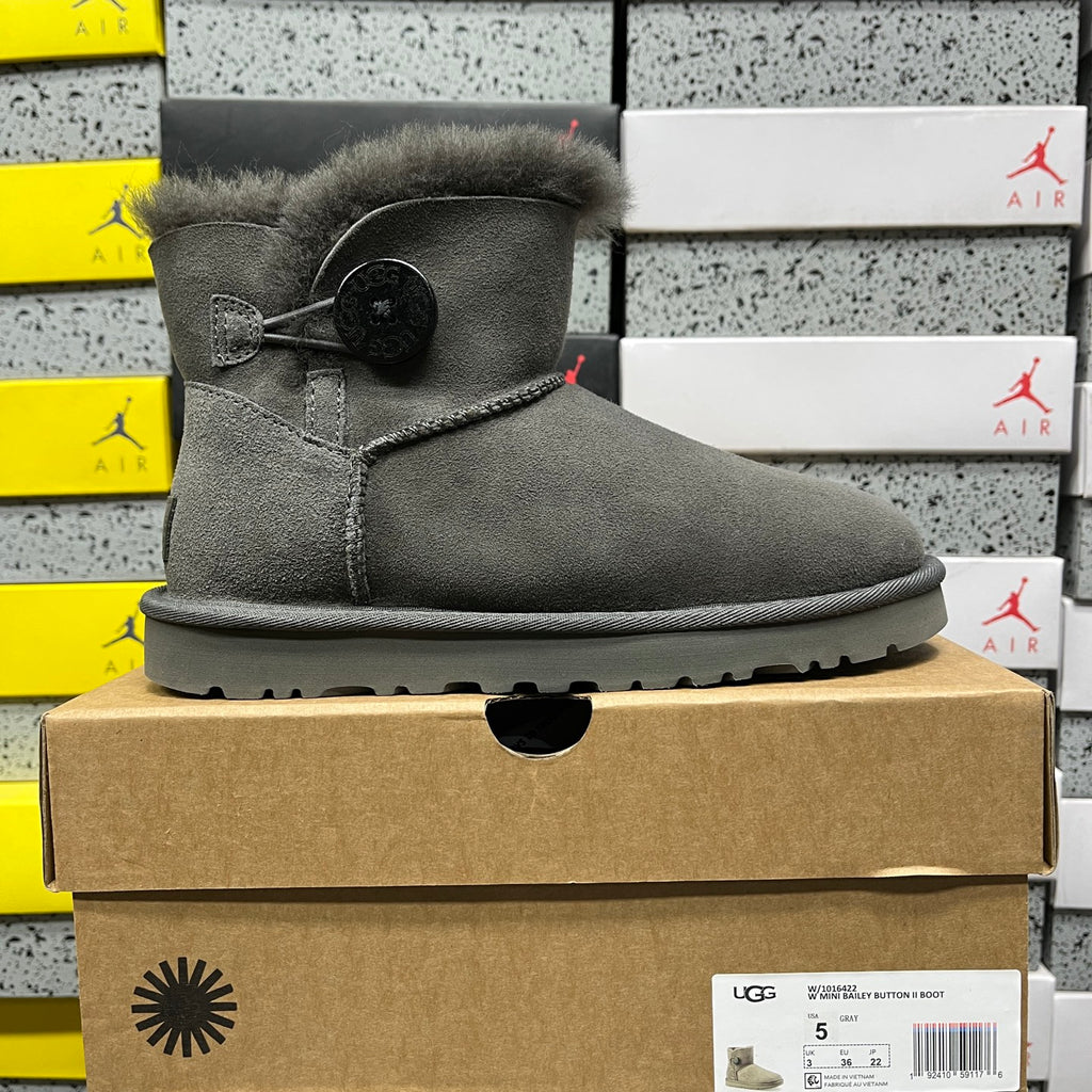 UGG Button-Detail Mini Boots in Gray with Plush Lining