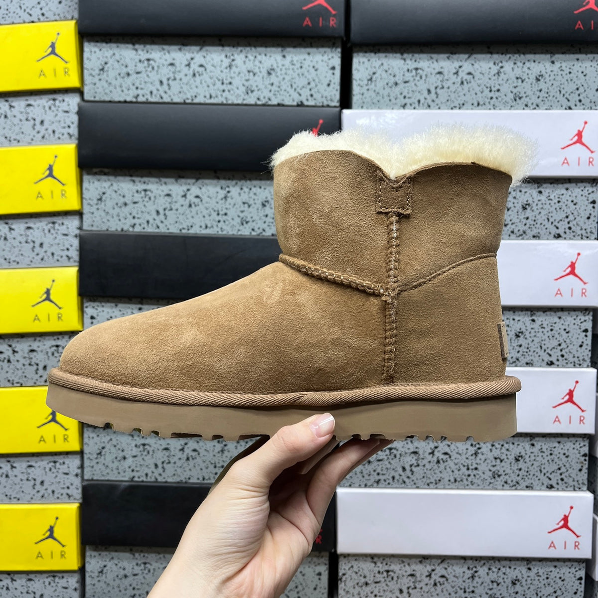 UGG Button-Detail Mini Boots in Chestnut with Plush Lining