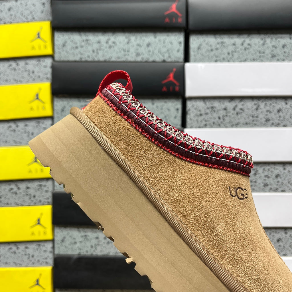 UGG Platform Slip-On Shoes in Chestnut with Red Stitched Trim