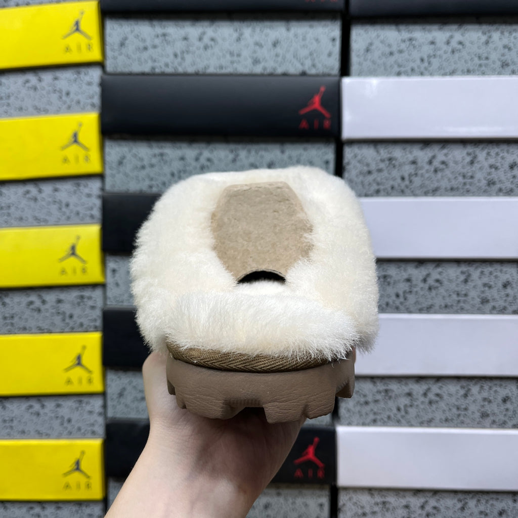 UGG Slippers in Light Bronze with Cream Plush Collar