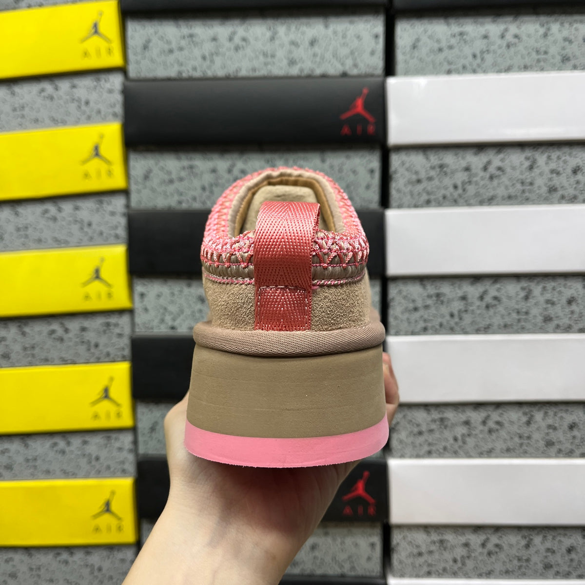 UGG Platform Slip-On Shoes in Tan with Pink Trim