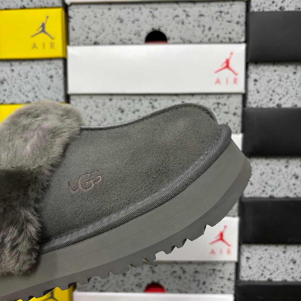 UGG Platform Slippers in Gray with Plush Collar