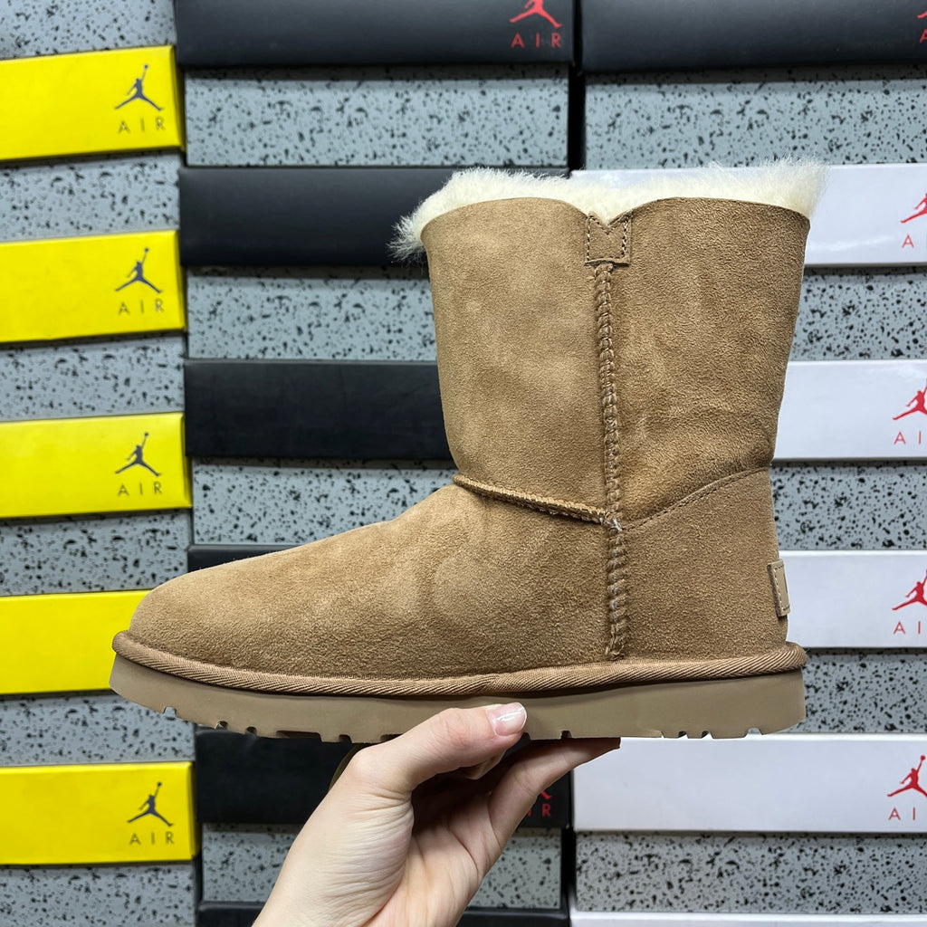 UGG Button-Detail Short Boots in Chestnut with Plush Lining