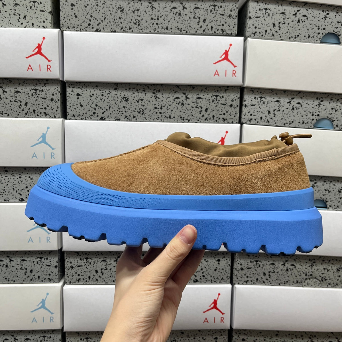 UGG Tan Slip-On Shoes with Blue Chunky Lug Sole