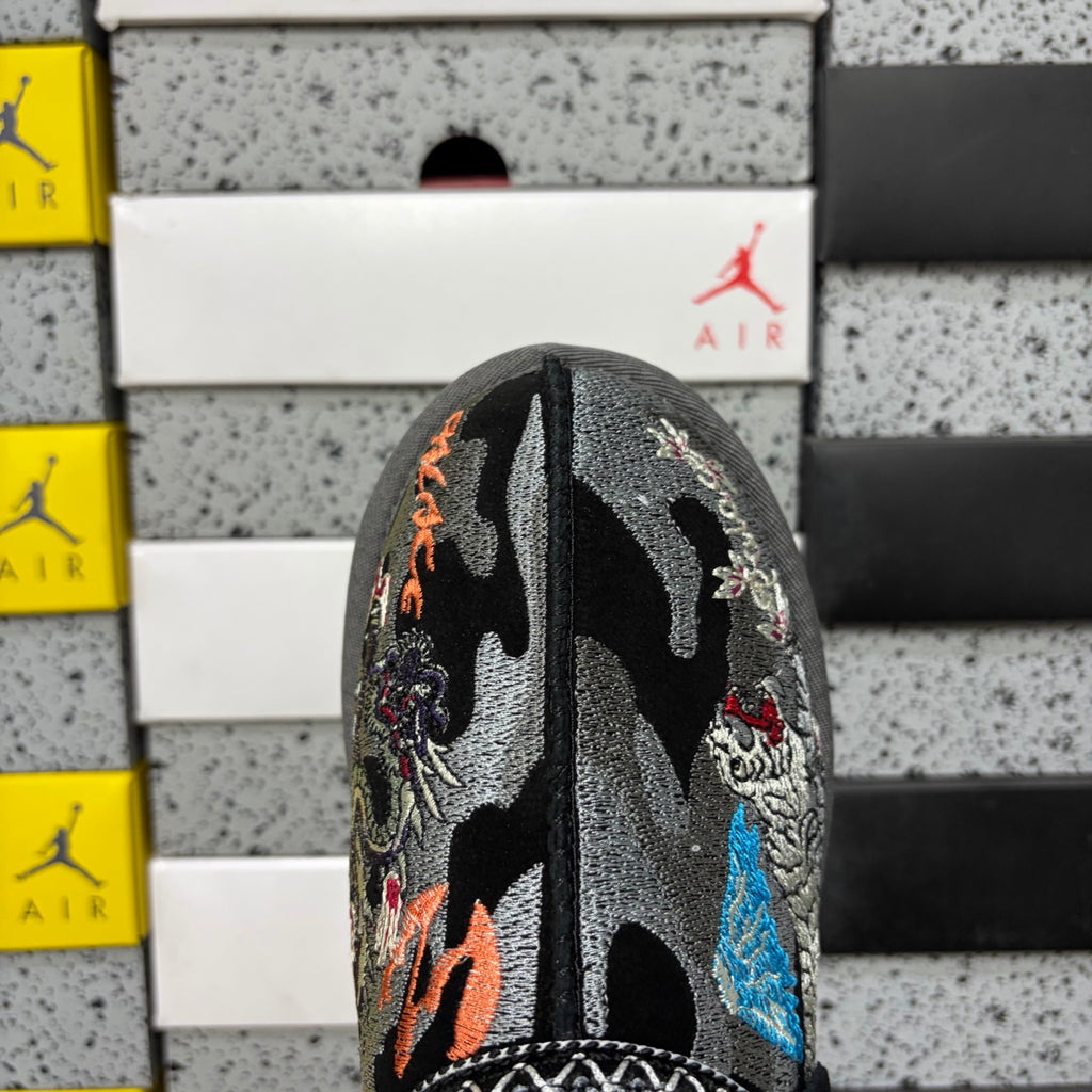 UGG Black Slip-On Shoes with Dragon and Tiger Embroidery