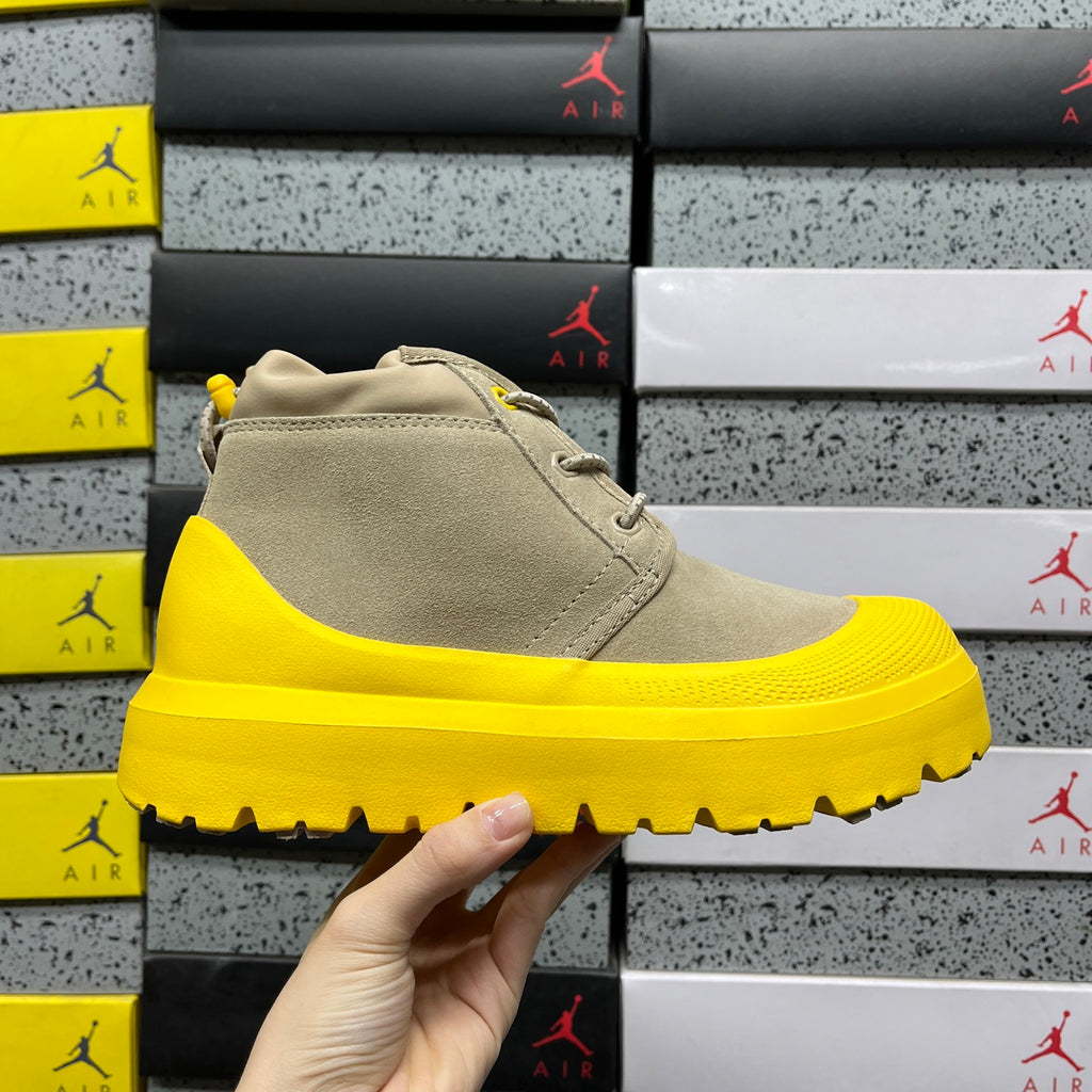 UGG Lace-Up Ankle Boots in Beige with Yellow Chunky Lug Sole