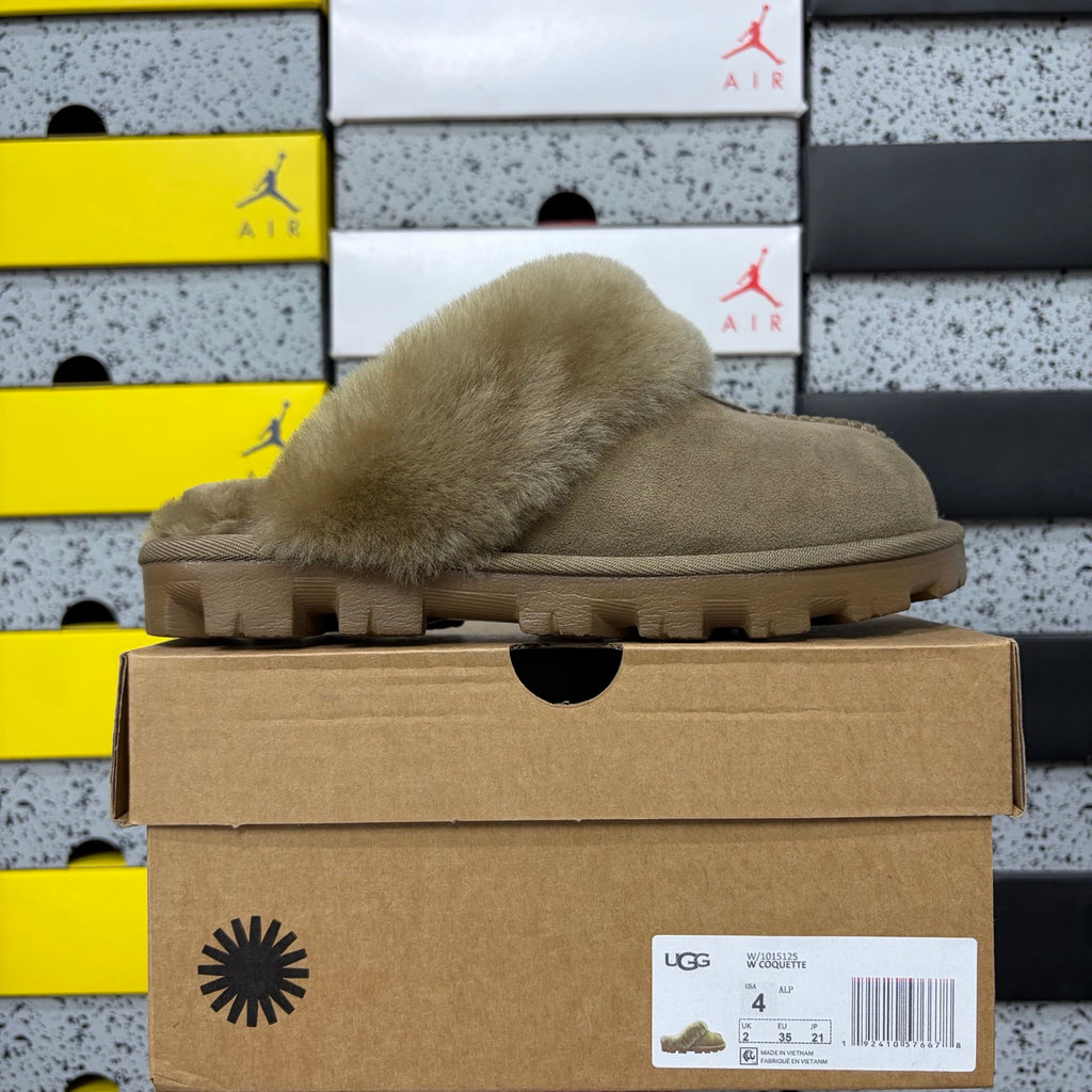 UGG Antelope Brown Mule Slippers with Plush Collar and Notched Sole
