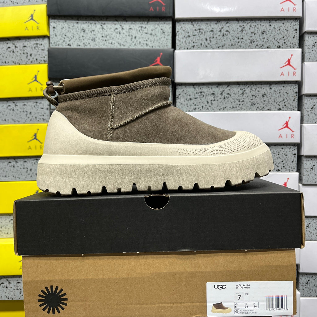 UGG Slip-On Ankle Boots in Olive Green with Cream Chunky Lug Sole