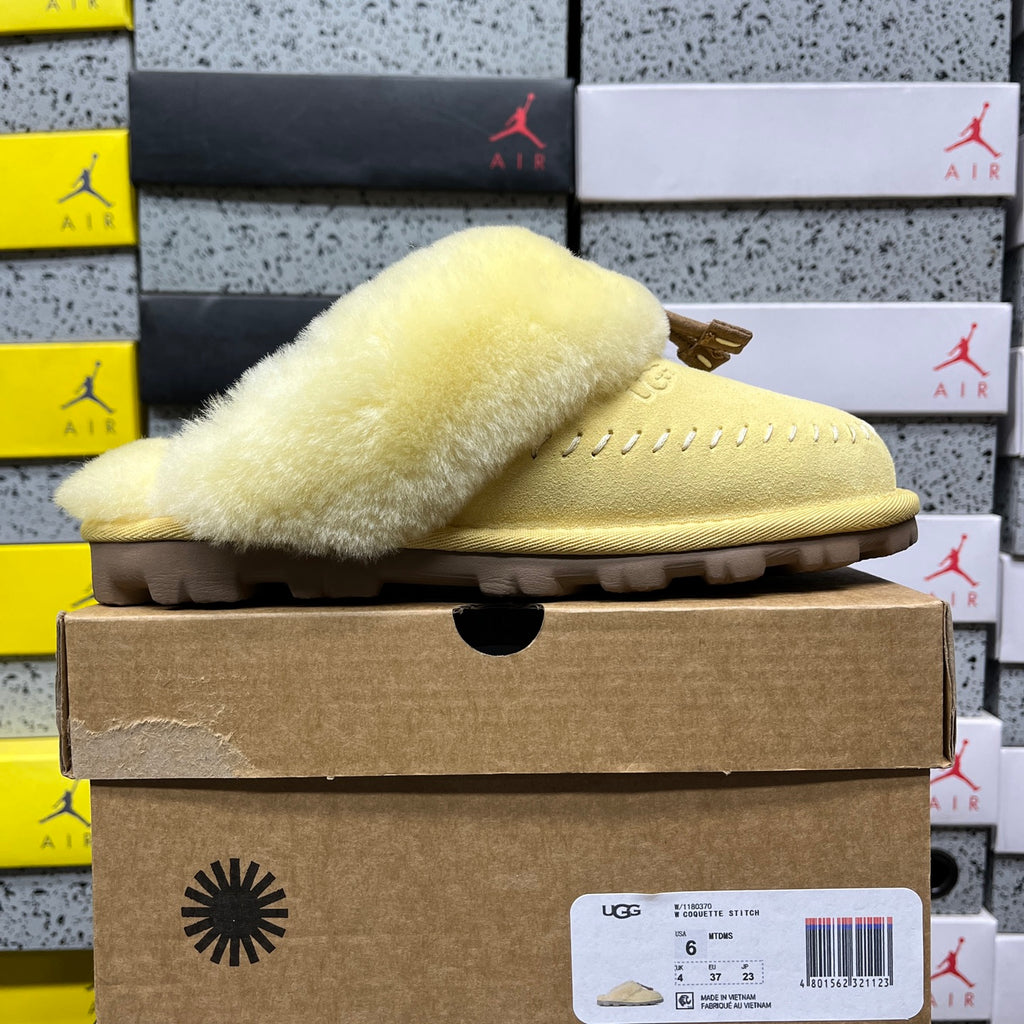 UGG Slippers in Soft Yellow with Plush Collar