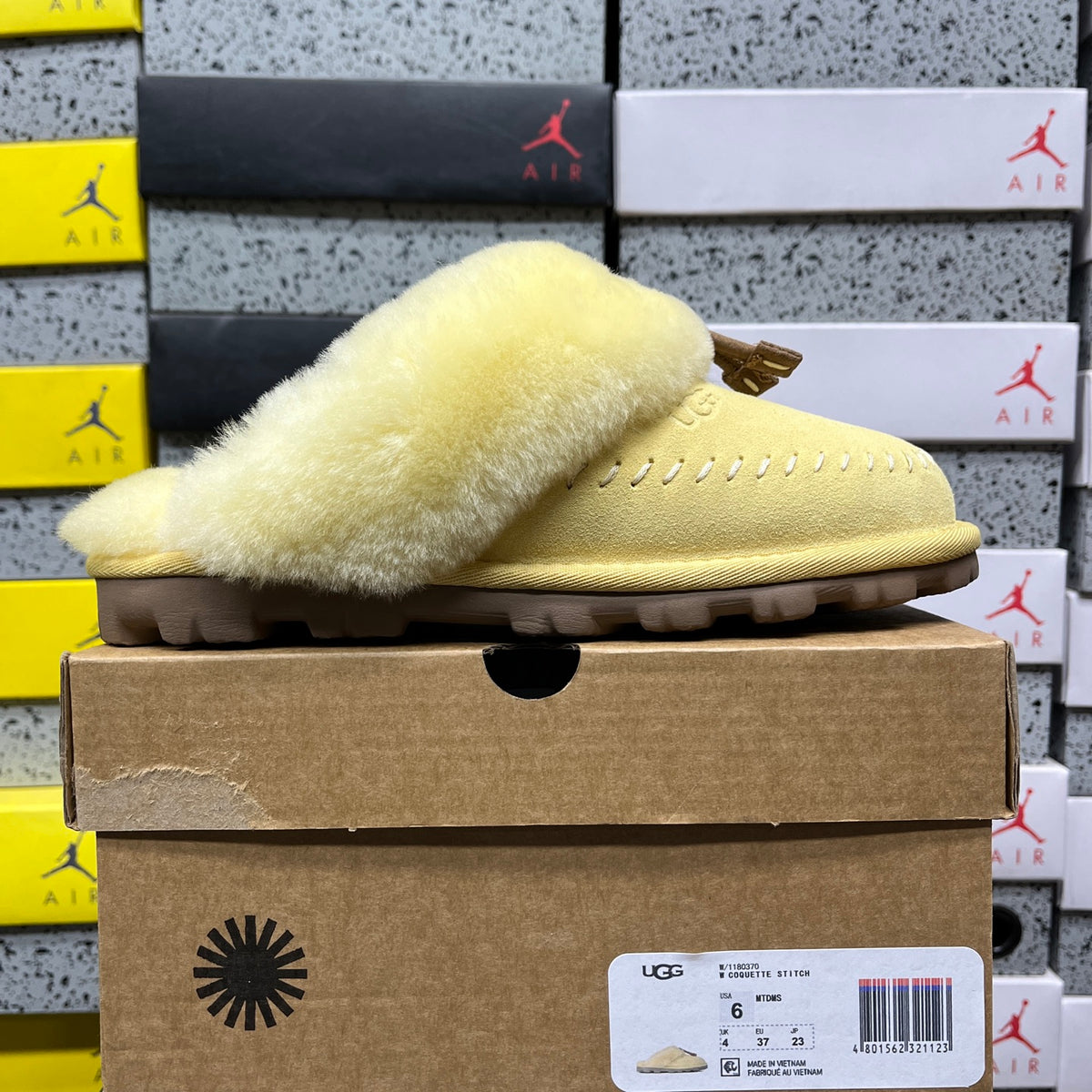 UGG Slippers in Soft Yellow with Plush Collar