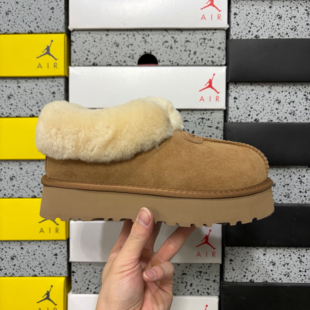 UGG Chestnut Slippers with Cream Plush Collar