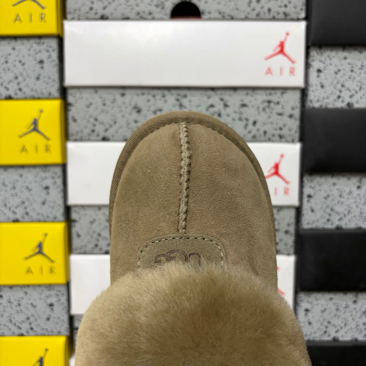 UGG Antelope Brown Mule Slippers with Plush Collar and Notched Sole