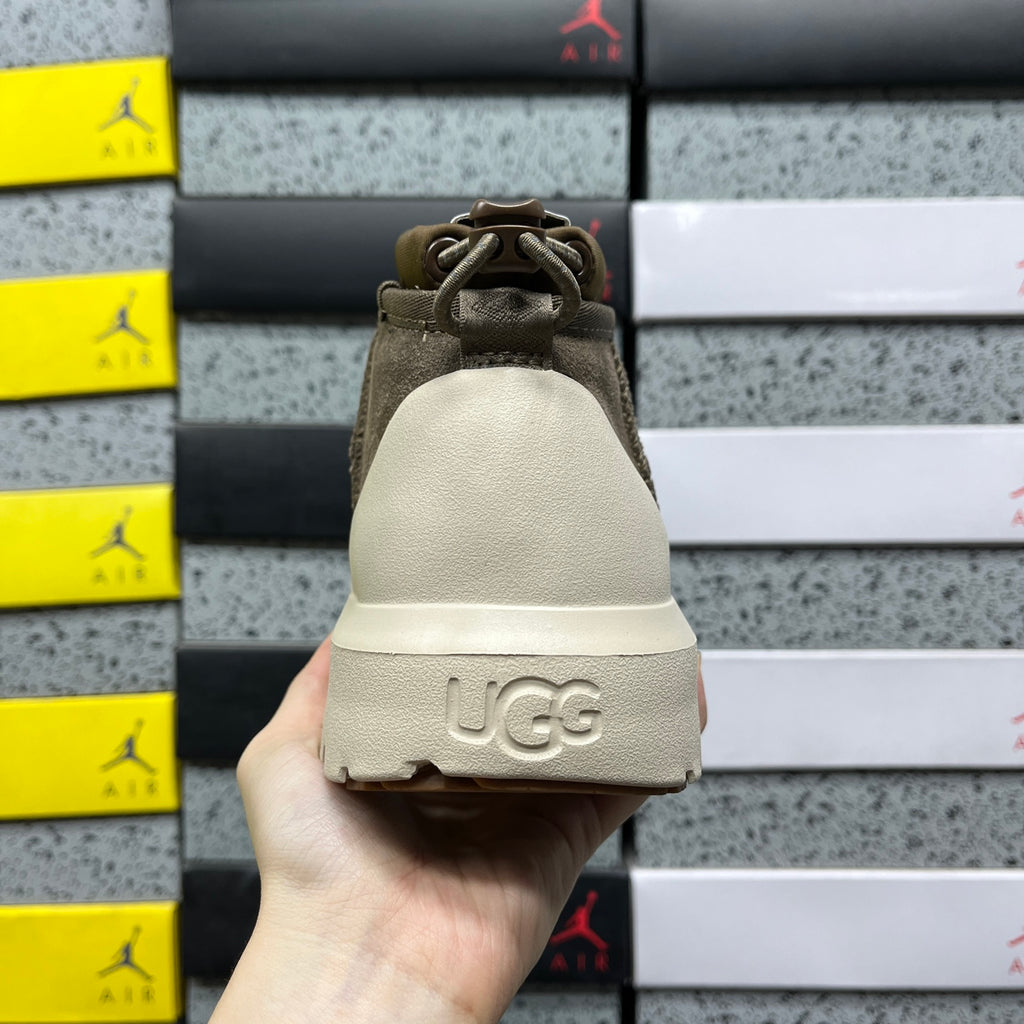 UGG Slip-On Ankle Boots in Olive Green with Cream Chunky Lug Sole