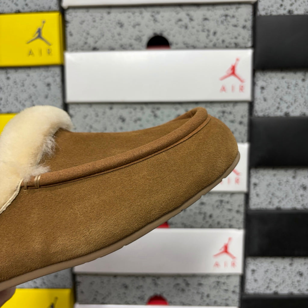 UGG Moccasin Slippers in Chestnut with Cream Plush Collar