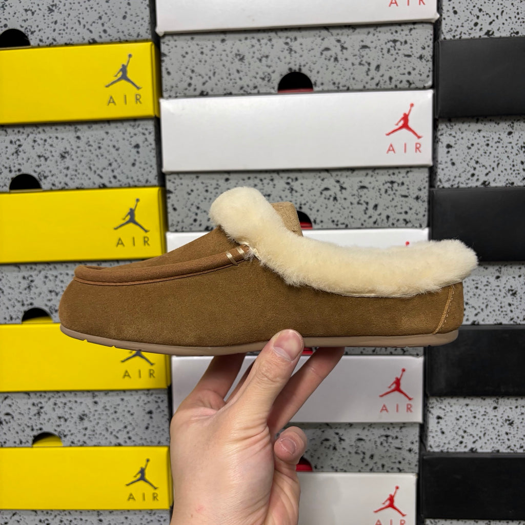 UGG Moccasin Slippers in Chestnut with Cream Plush Collar