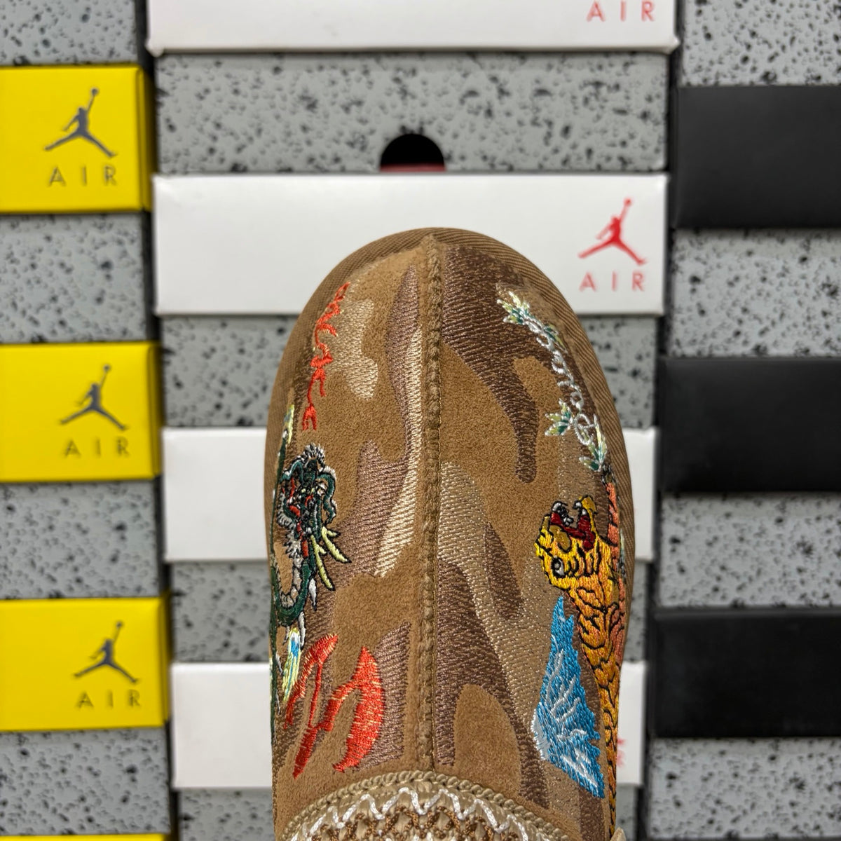 UGG Chestnut Slip-On Shoes with Dragon and Tiger Embroidery