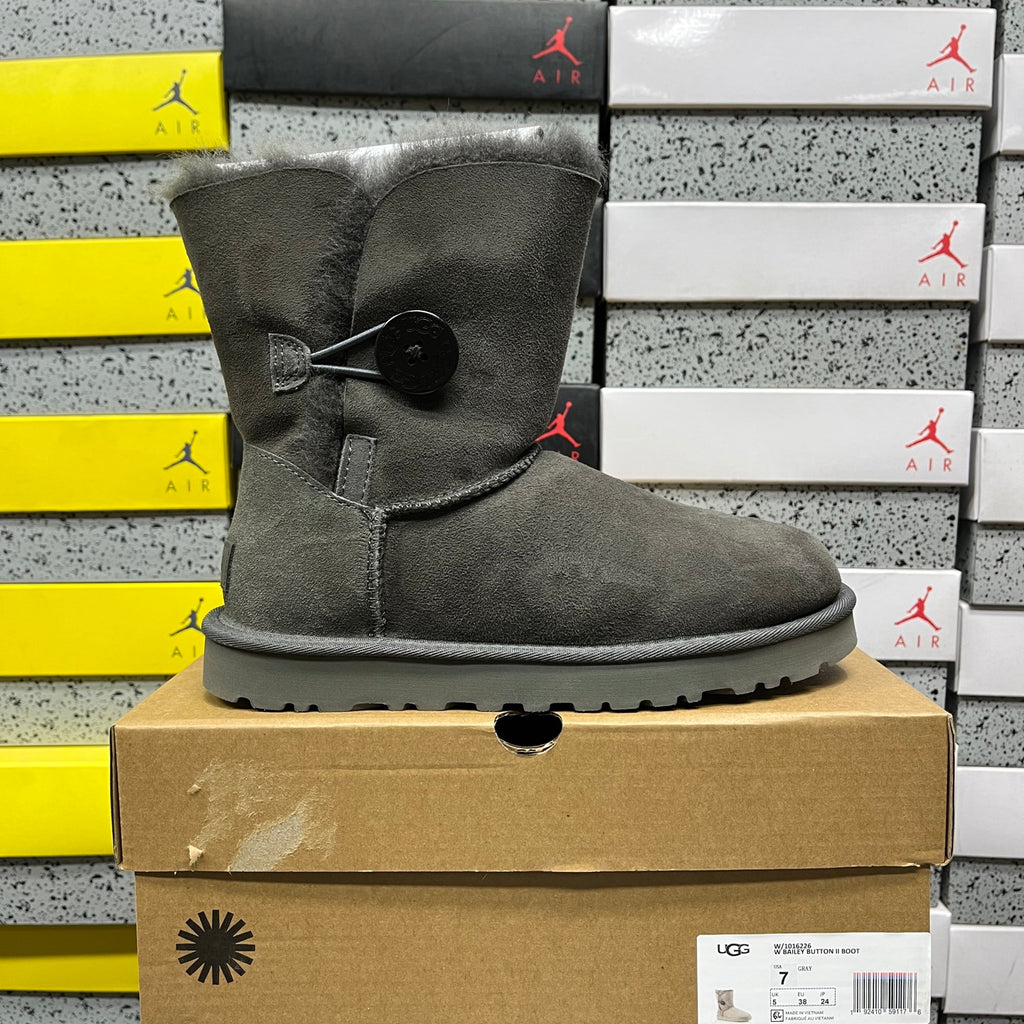 UGG Button-Detail Short Boots in Gray with Plush Lining