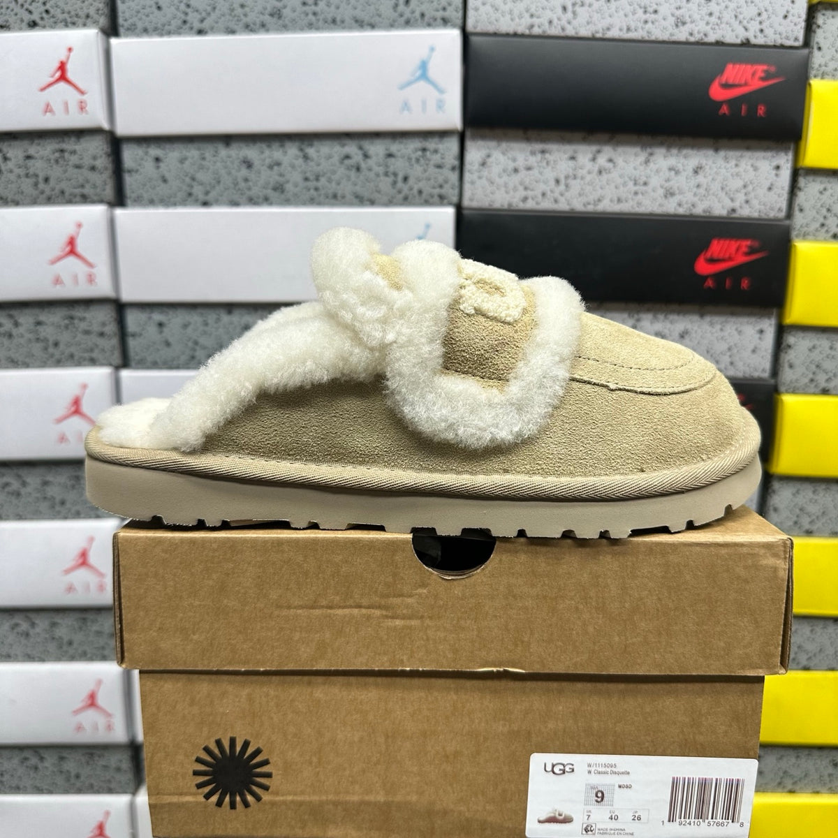 UGG Mule Slippers in Sand with Cream Plush Trim