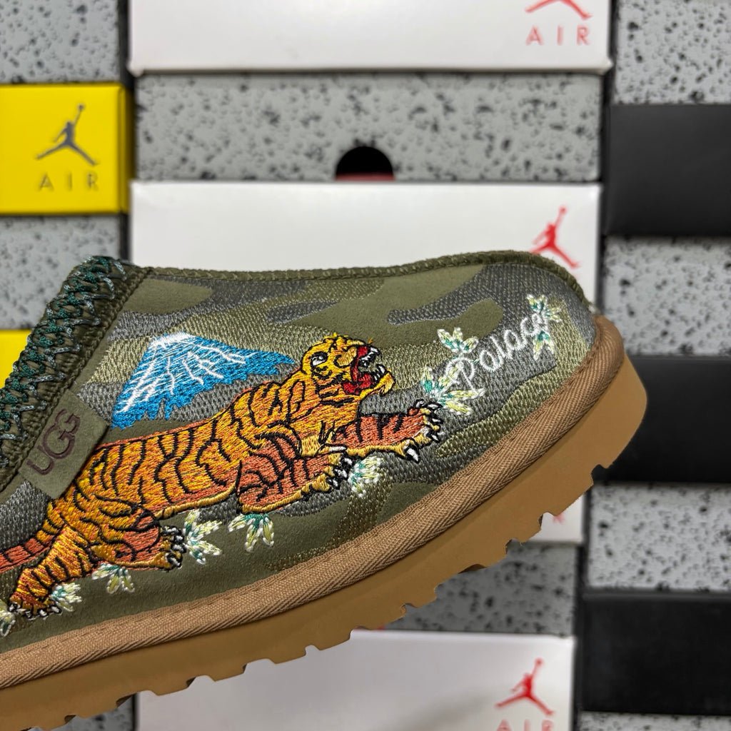 UGG Olive Green Slip-On Shoes with Dragon and Tiger Embroidery