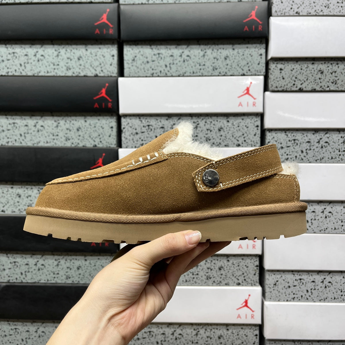UGG Buckle-Strap Clogs in Chestnut with Plush Lining