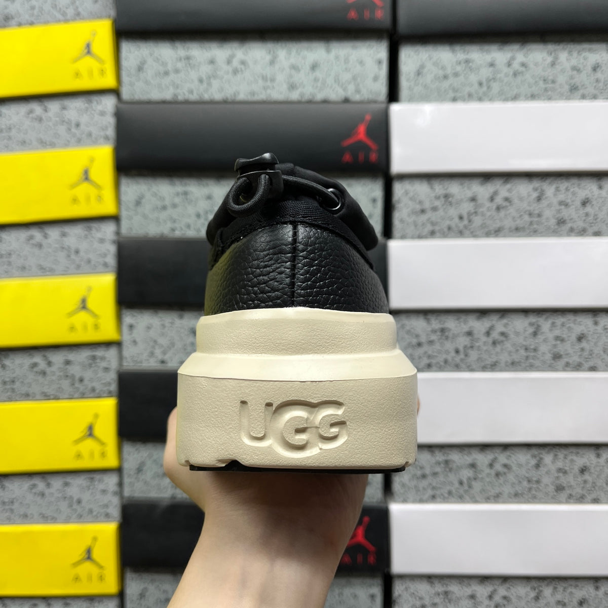UGG Leather Slip-On Shoes in Black with Cream Chunky Sole