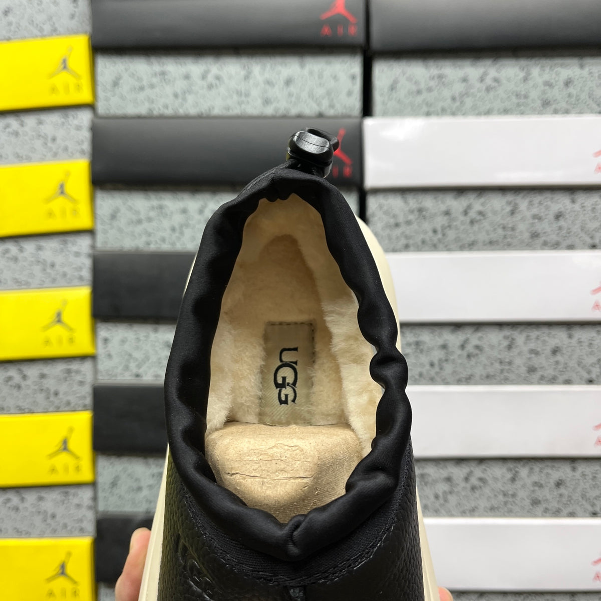 UGG Leather Slip-On Shoes in Black with Cream Chunky Sole