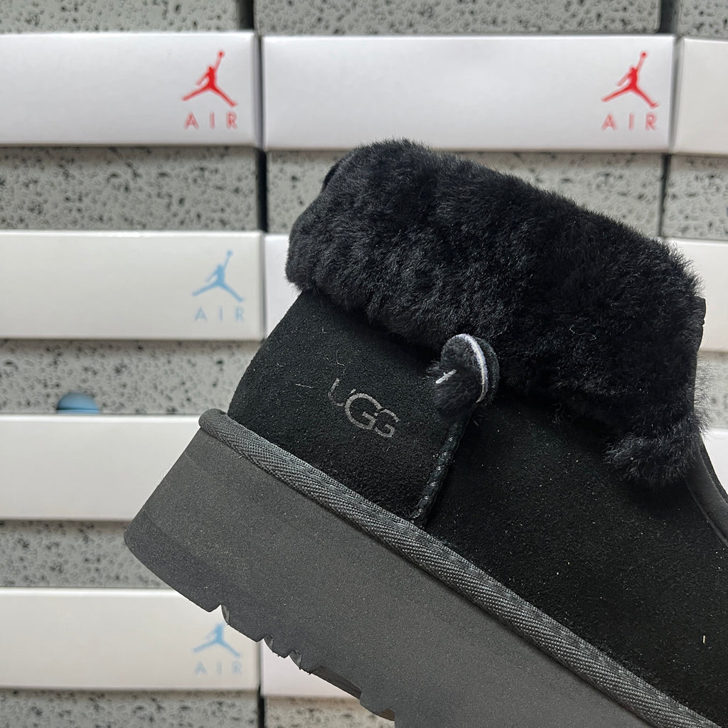UGG Black Platform Ankle Boots with Plush Cuff