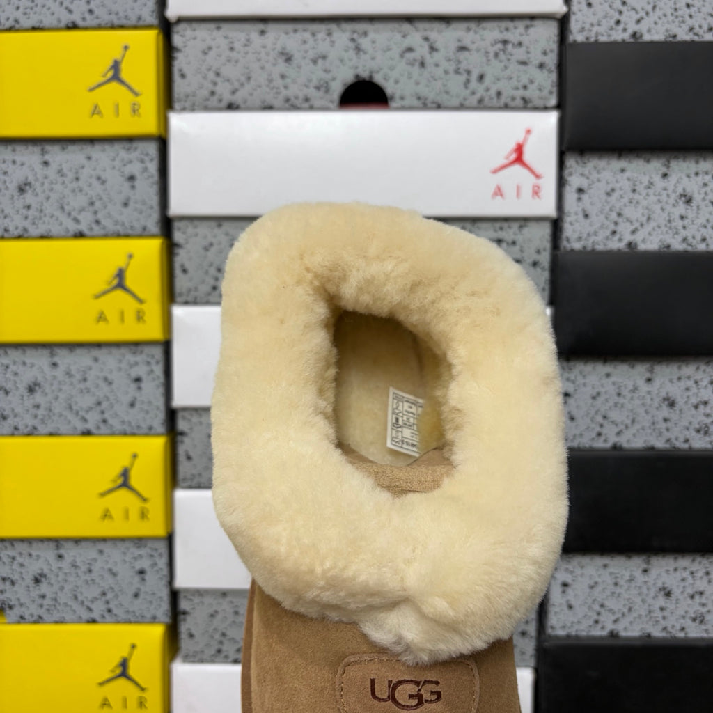 UGG Chestnut Slippers with Cream Plush Collar