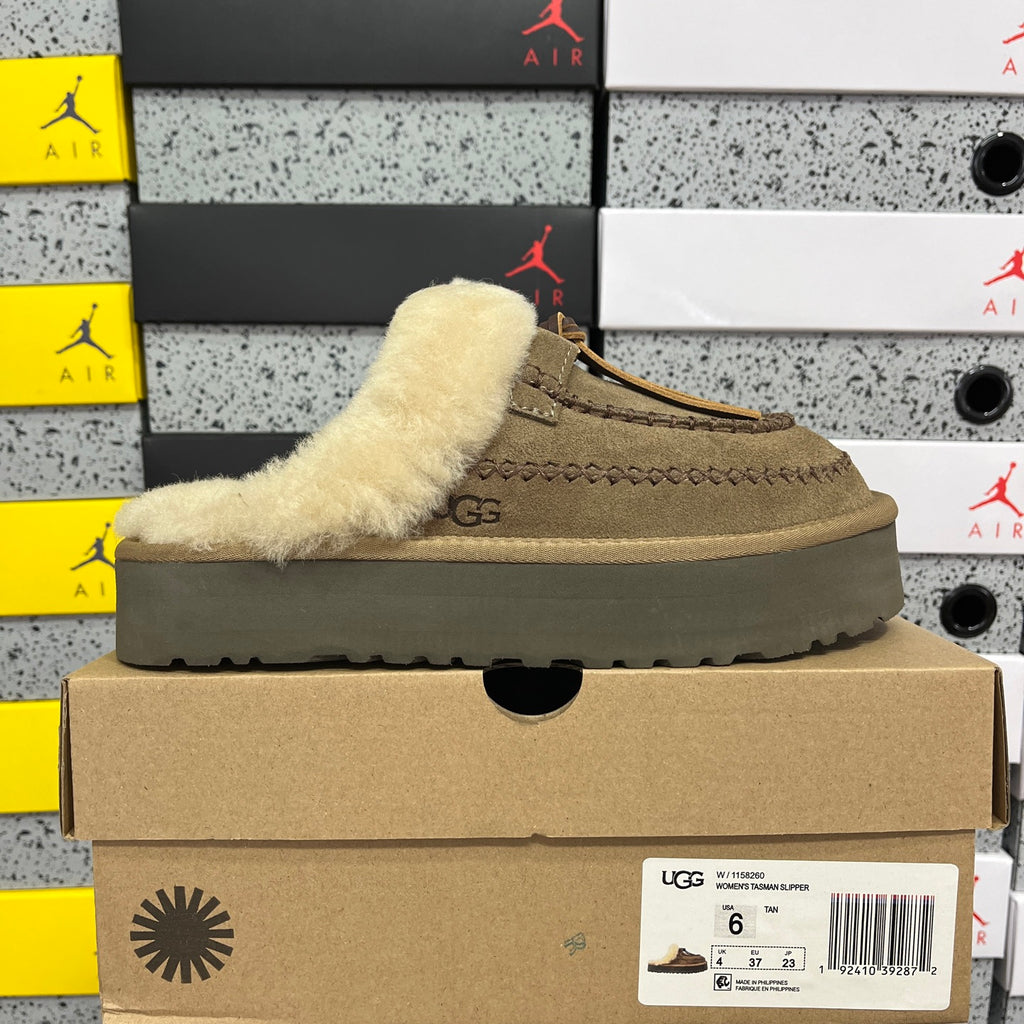UGG Platform Slippers in Walnut with Cream Plush Collar