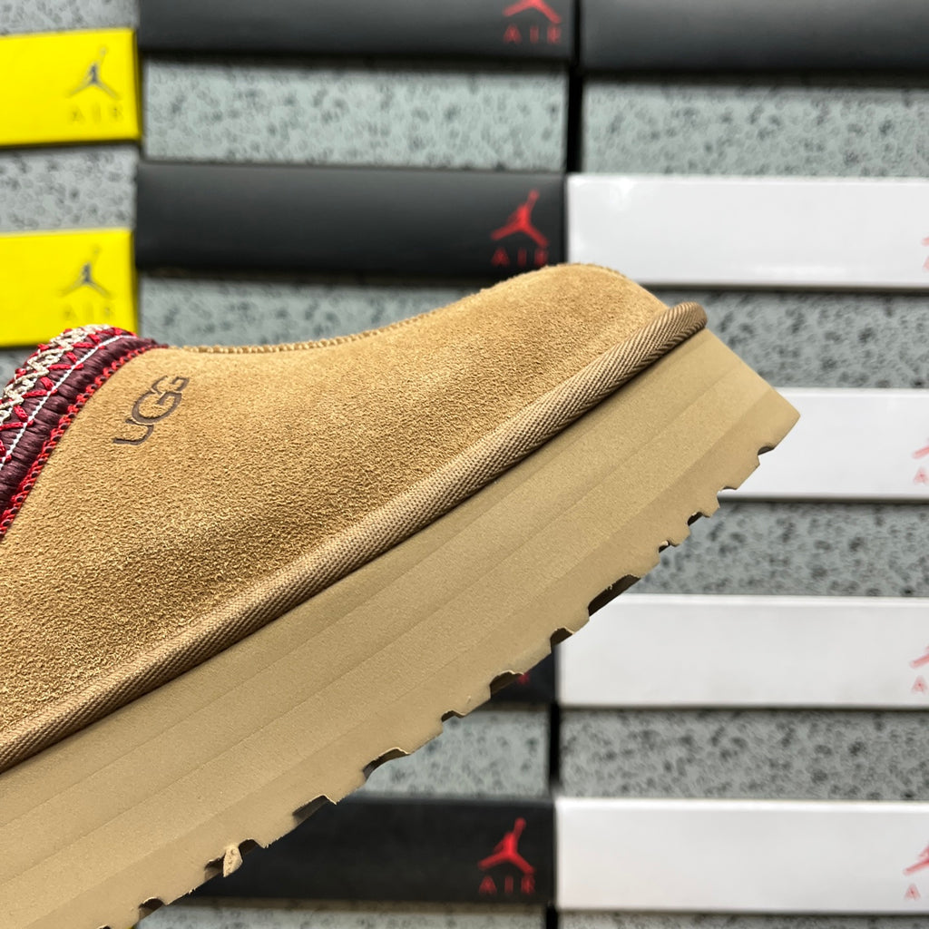 UGG Platform Slip-On Shoes in Chestnut with Red Stitched Trim