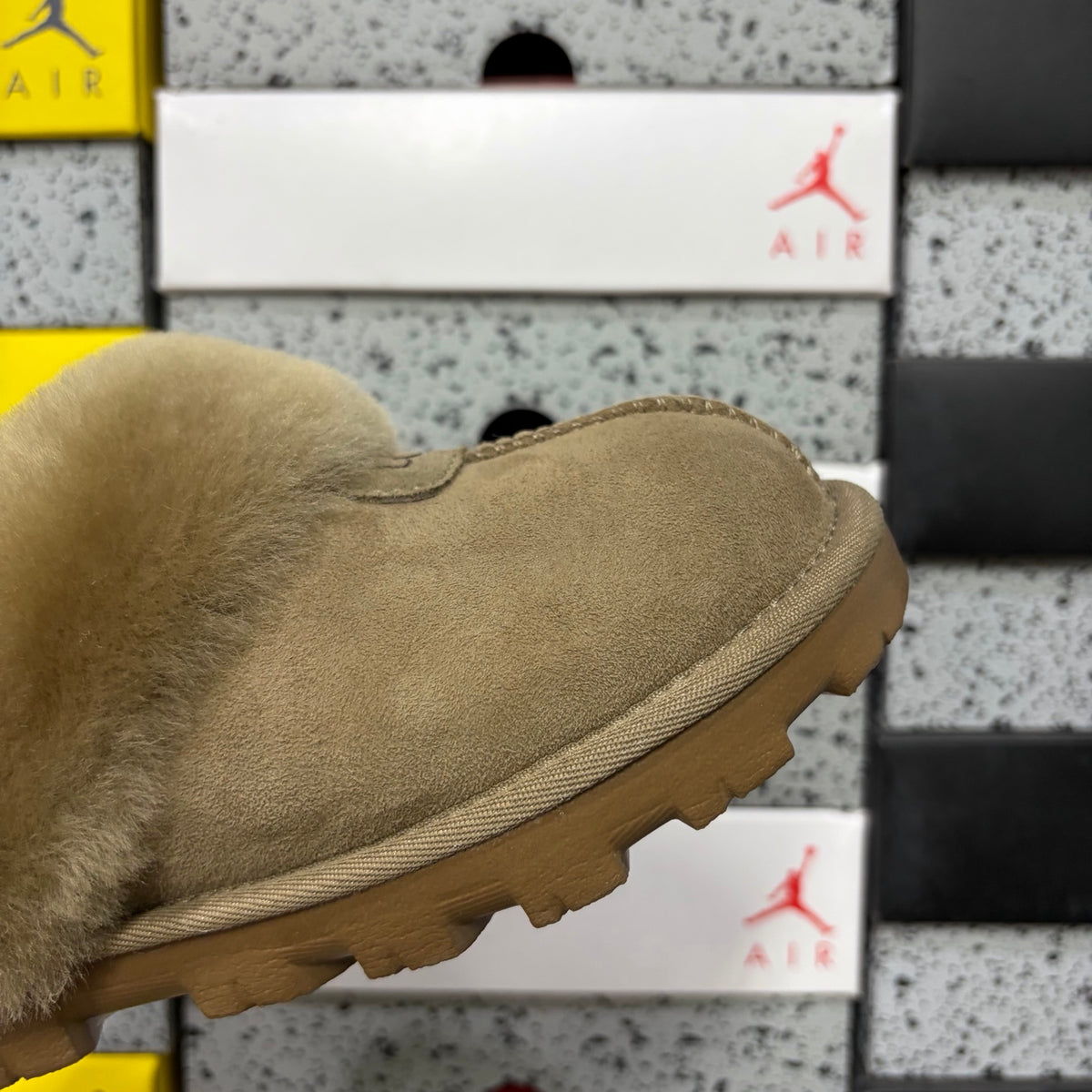 UGG Antelope Brown Mule Slippers with Plush Collar and Notched Sole