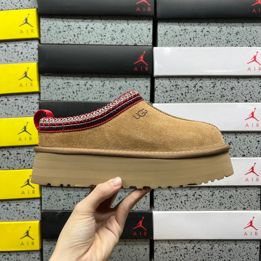 UGG Platform Slip-On Shoes in Chestnut with Red Stitched Trim