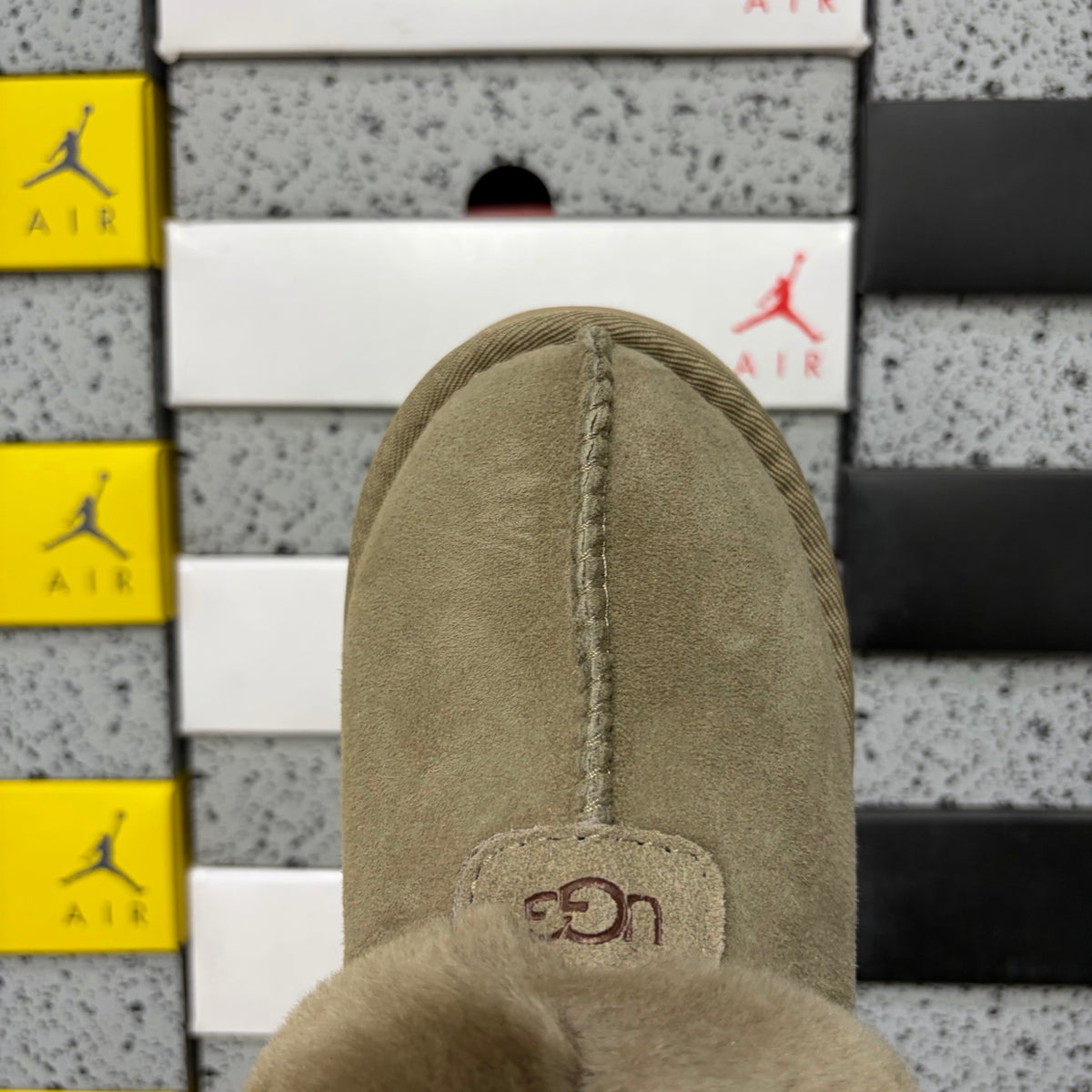 UGG Slippers in Antelope Brown with Plush Collar