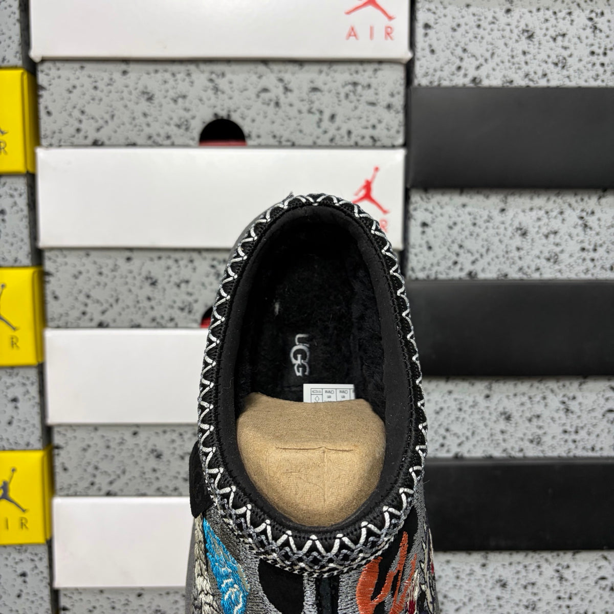 UGG Black Slip-On Shoes with Dragon and Tiger Embroidery