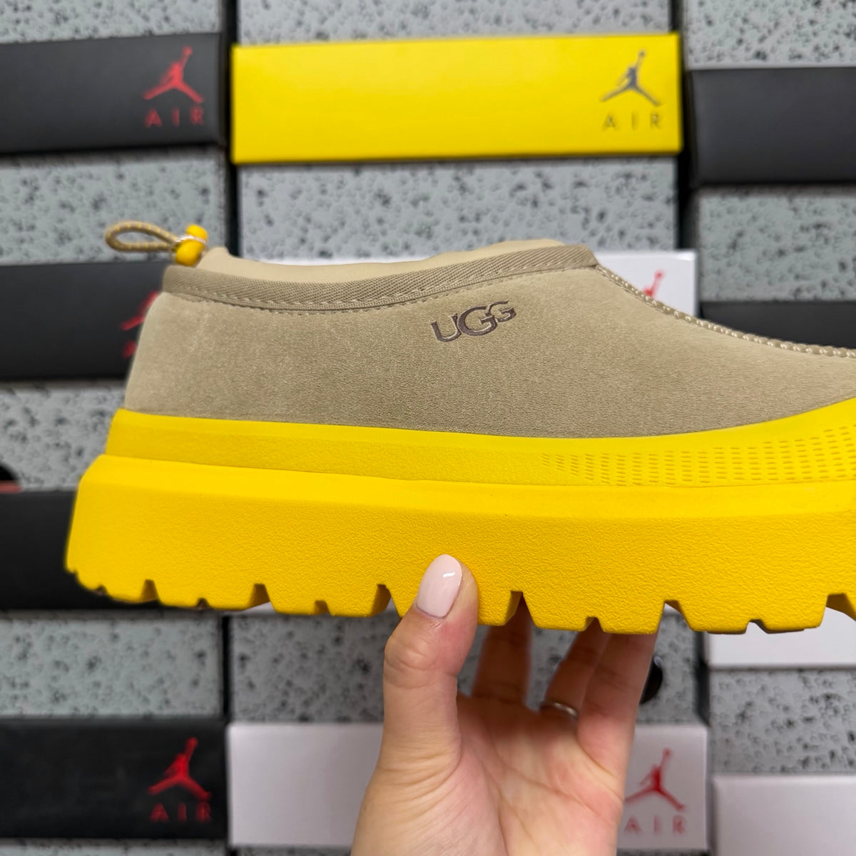 UGG Beige Slip-On Shoes with Yellow Chunky Lug Sole