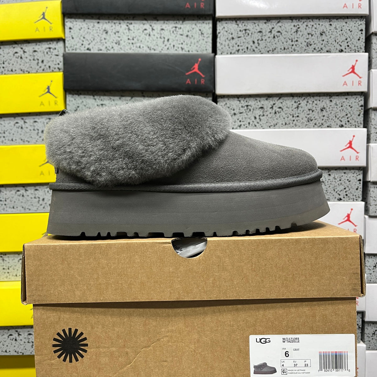 UGG Platform Slippers in Gray with Plush Collar