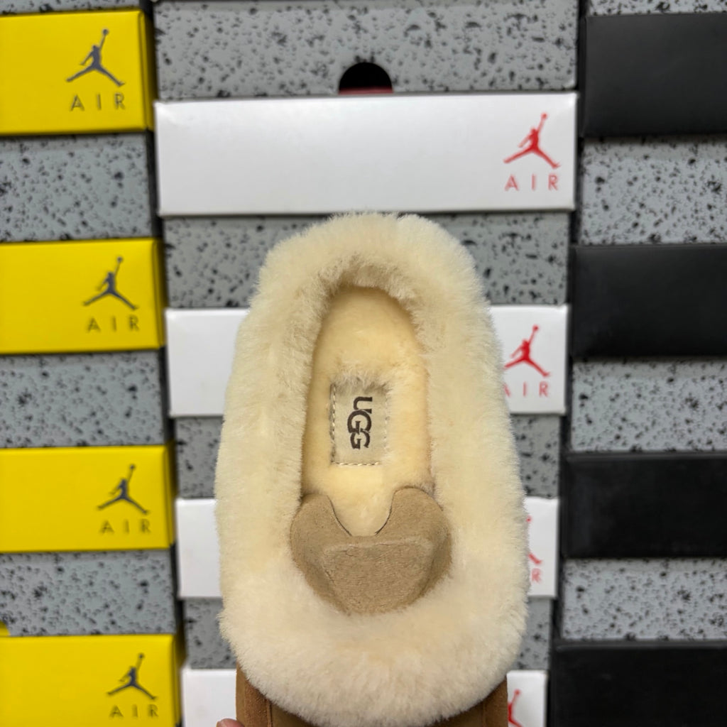 UGG Moccasin Slippers in Chestnut with Cream Plush Collar