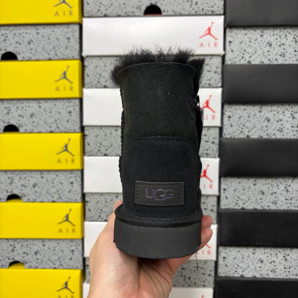 UGG Button-Detail Short Boots in Black with Plush Lining