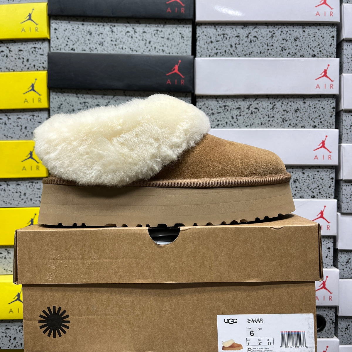 UGG Platform Slippers in Chestnut with Cream Plush Collar